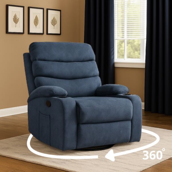 كرسي استرخاء دوار مخمل ريڤا - ازرق غامق