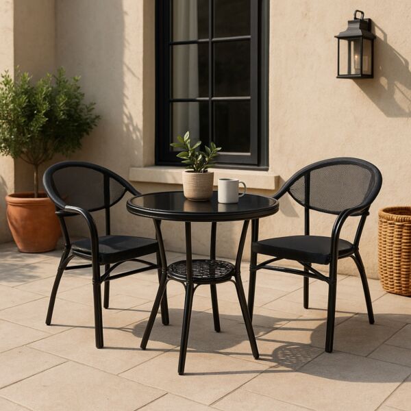 طقم جلسة خارجية سابرينا - 3 قطع - اسود