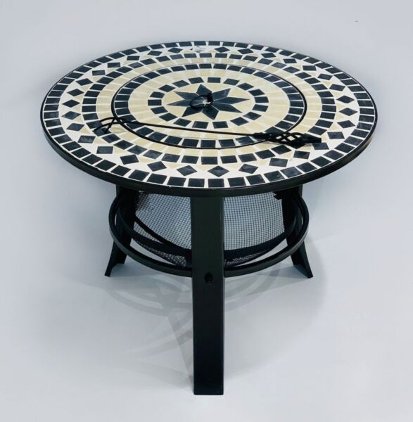 موقد نار دائري حجري - بيج وأسود