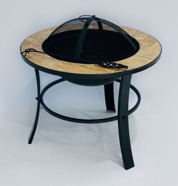 موقد نار دائري حجري - أسود وبيج