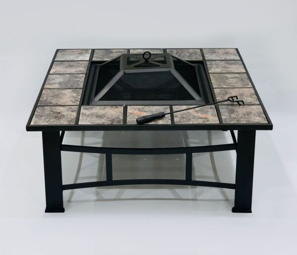 موقد نار حجري مربع - أسود