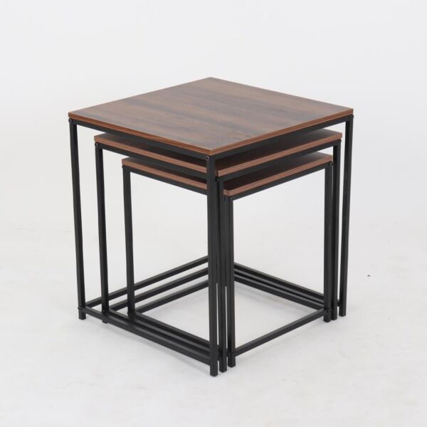 طقم طاولات خدمة مربعة خشب ومعدن