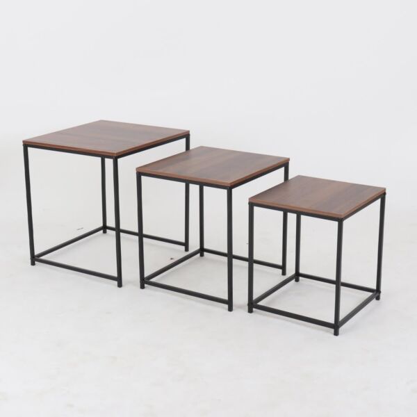 طقم طاولات خدمة مربعة خشب ومعدن