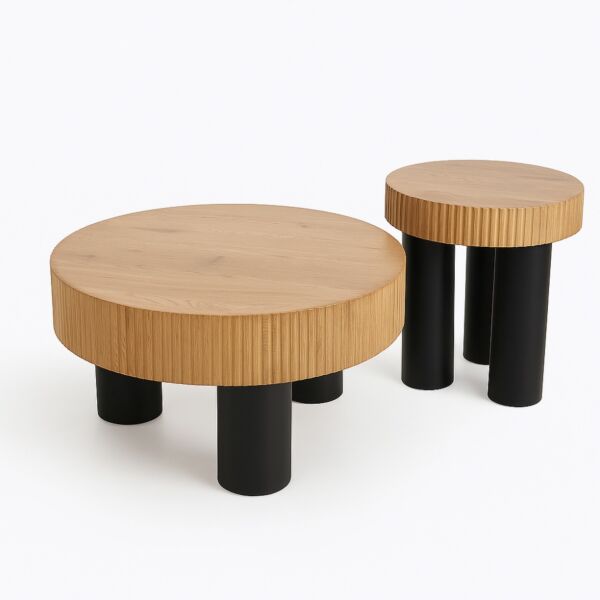 طقم طاولة قهوة هورف - 2 قطع - خشبي فاتح واسود