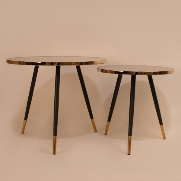 طقم طاولتين مستديرة سطح رمادي من الخشب والارجل حديد