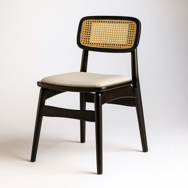 كرسي طعام راتان - اسود وبيج