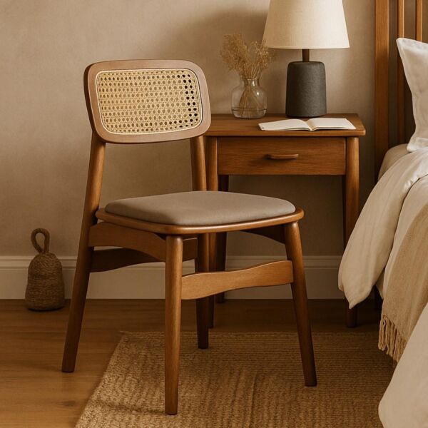 كرسي طعام راتان - بني وبيج