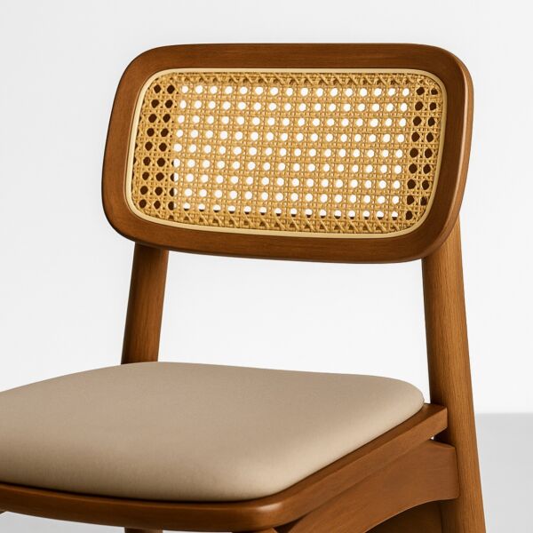 كرسي طعام راتان - بني وبيج