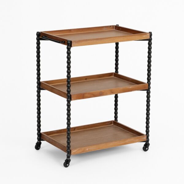 عربة خدمة ثلاثة رفوف بعجلات ايلا - بني واسود