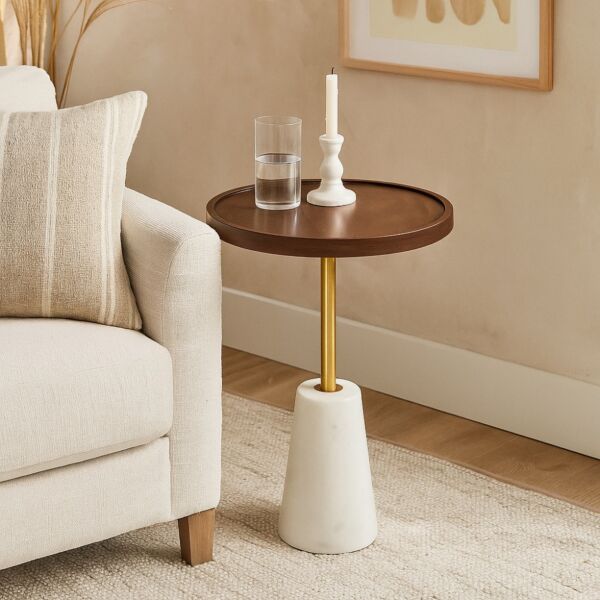 طاولة جانبية رخام طبيعي مارلو - ذهبي وبني