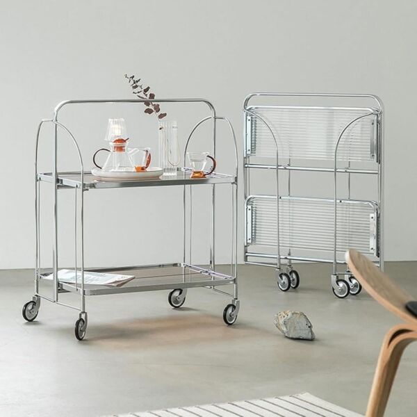 عربه تقديم ستيل قابله للطي - فضي