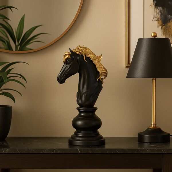 تحفة ديكور مجسم شطرنج الحصان - اسود وذهبي