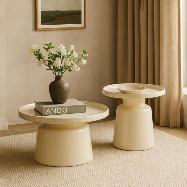 طقم طاولة قهوة قطعتين - كريمي