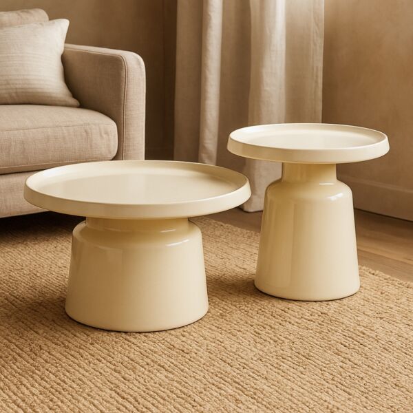 طقم طاولة قهوة قطعتين - كريمي