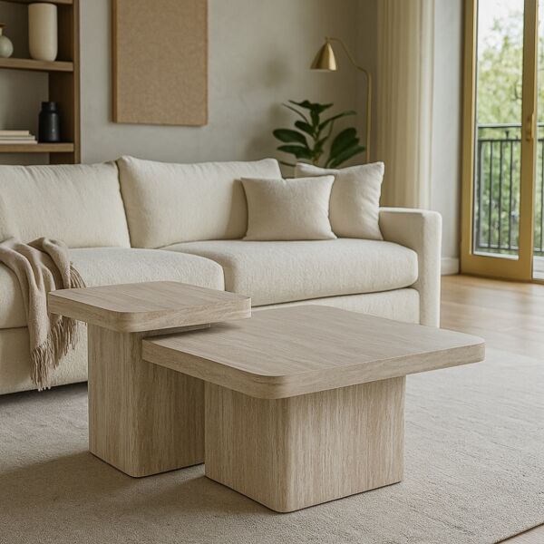 طقم طاولة قهوة مودرن سبايكو - 2 قطع - بيج