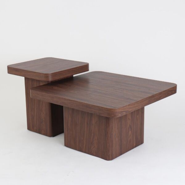 طقم طاولة قهوة مودرن سبايكو - 2 قطع - بني غامق