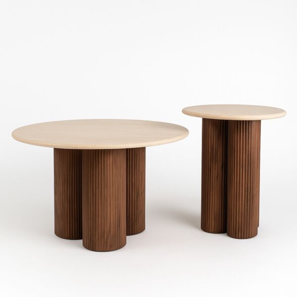 طقم طاولة قهوة شيا - 2 قطع - بني وبيج