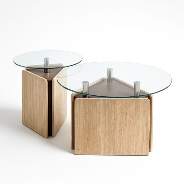 طقم طاولة قهوة زجاج مولان - 2 قطع - بيج