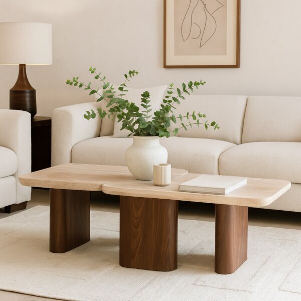 طقم طاولة قهوة مودرن بيهتار - 2 قطع - بني وبيج