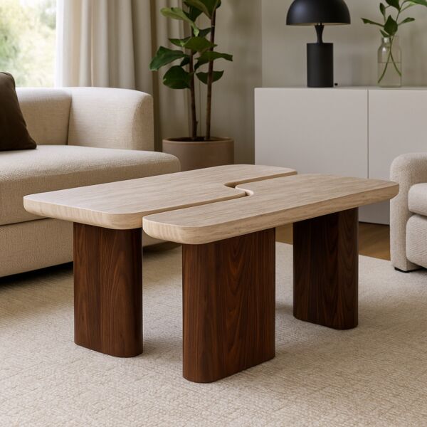 طقم طاولة قهوة مودرن بيهتار - 2 قطع - بني وبيج