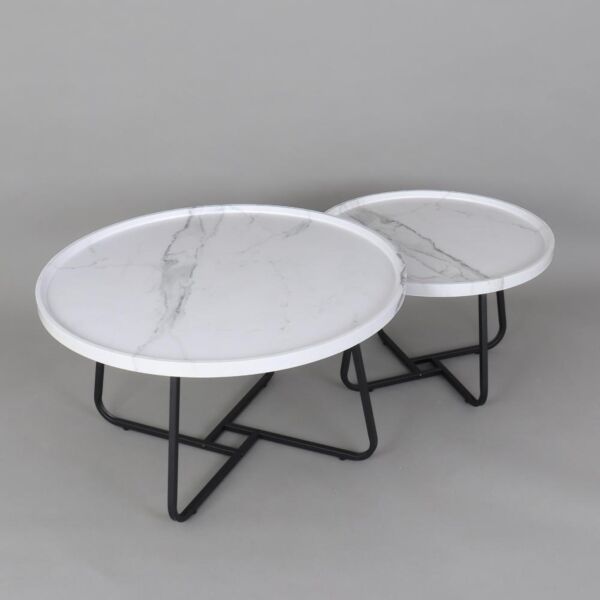 طقم طاولة قهوة روبينا - ابيض رخامي واسود