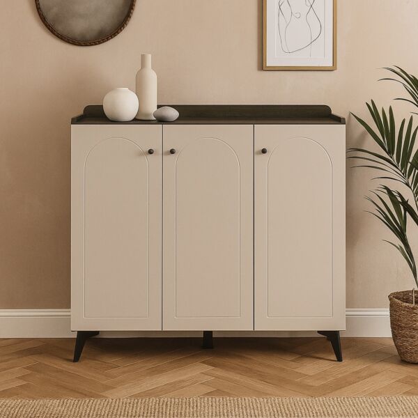 خزانة احذية 3 ابواب شيكو - ابيض وبني