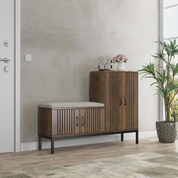 خزانة أحذية خشبي مع وسادة مقعد