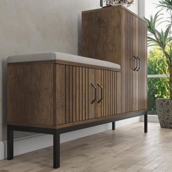 خزانة أحذية خشبي مع وسادة مقعد