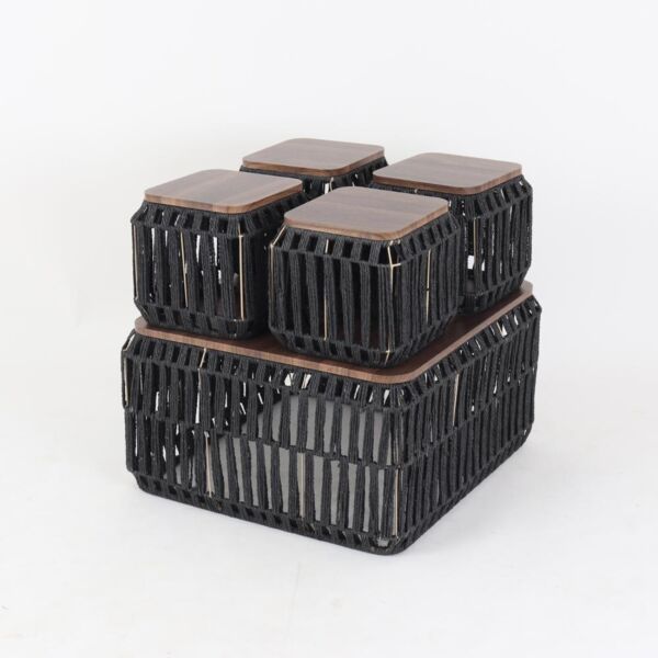 طقم طاولة قهوة خزف بأسطح خشبي - اسود وبني