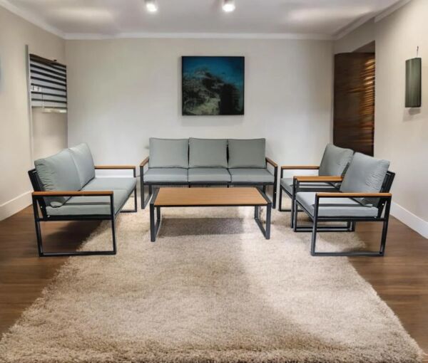 طقم جلسة خارجية 7 اشخاص اريانال - اسود ورمادي