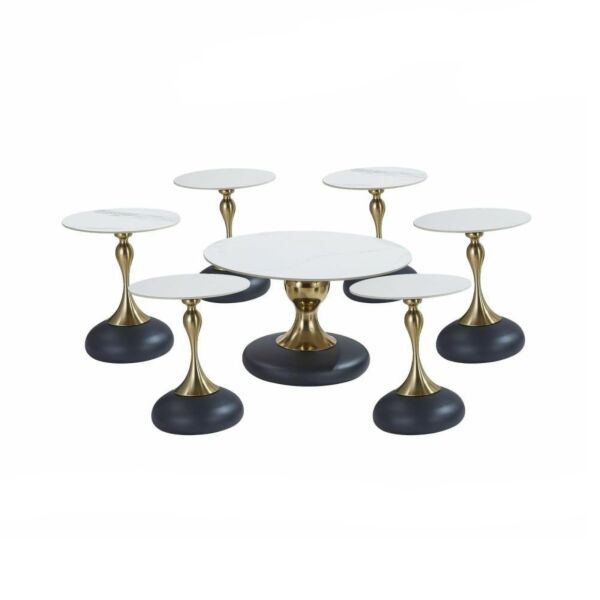 طقم طاولة قهوة وطاولات جانبية 7 قطع سيراميك تشون - اسود