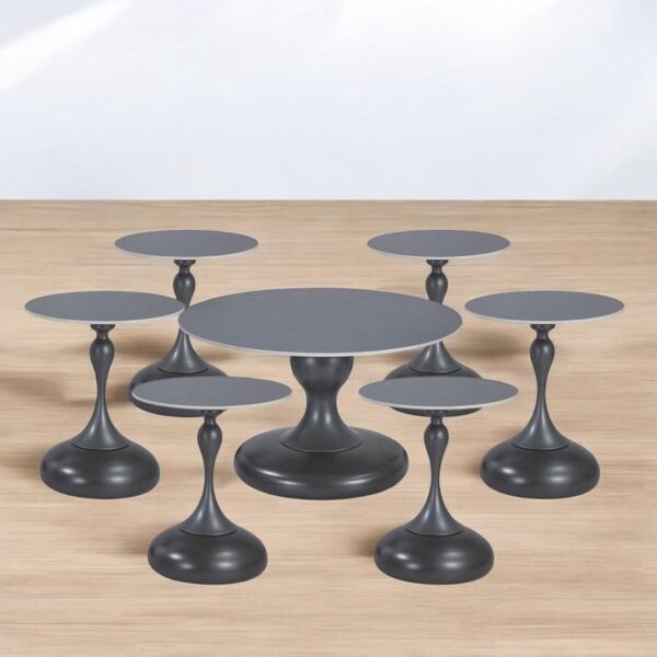 طقم طاولة قهوة وطاولات جانبية 7 قطع سيراميك تشون - رمادي