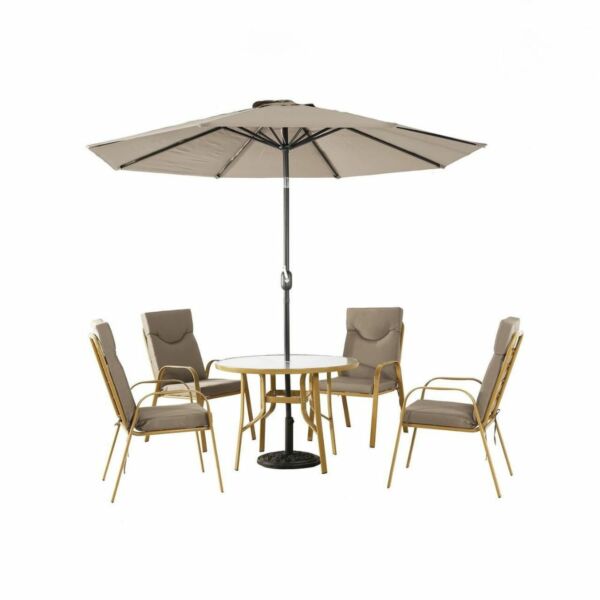 طقم طاولة طعام خارجية مع مظلة 4 كرسي صاني - بيج غامق