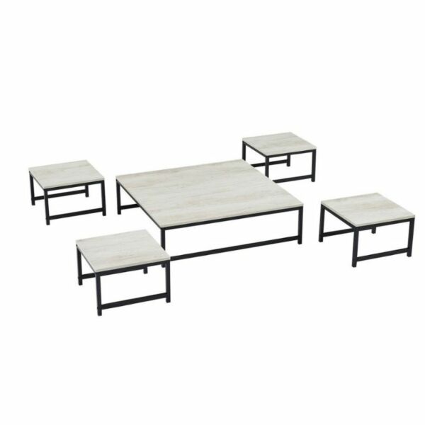 طقم طاولة قهوة خشب 5 قطع فانتازيا - خشبي فاتح