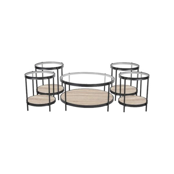 طقم طاولة قهوة وطاولات جانبية سيدرا - خشبي فاتح واسود
