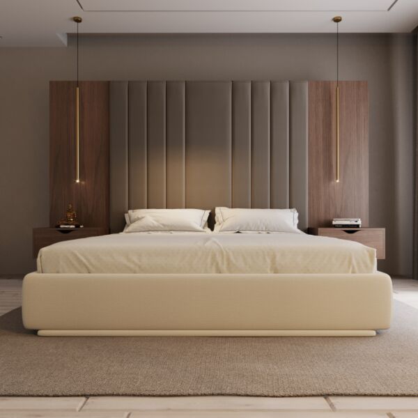 سرير كينغ كايلا بدون رأسية - بيج - 200x200 سم