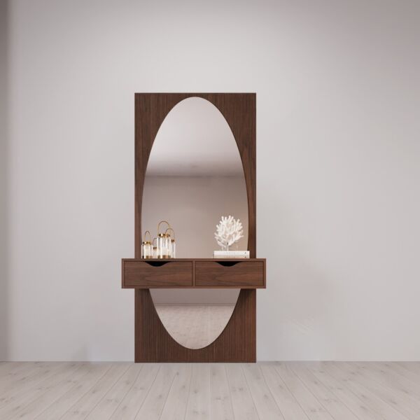 تسريحة مع مرآة أورالين - 2 ادراج - بني