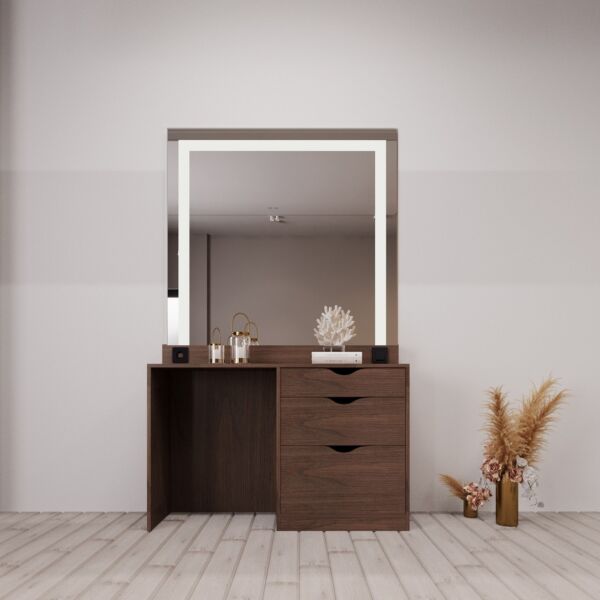 تسريحة مع مرآة فينتورا تريو - 3 ادراج - بني