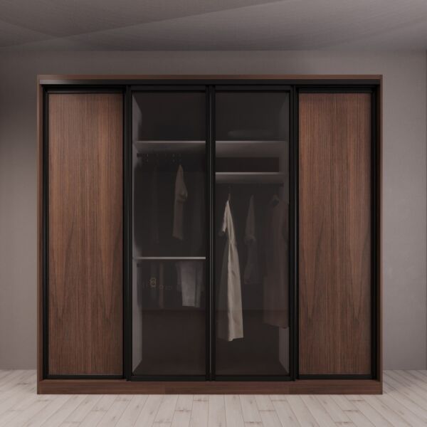 دولاب ملابس ابواب منزلقة سيرايا - 4 أبواب - بني