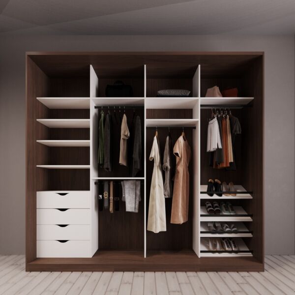 دولاب ملابس ابواب منزلقة سيرايا - 4 أبواب - بني