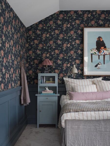 ورق جدران منقوش نيو هرتج - ازرق داكن