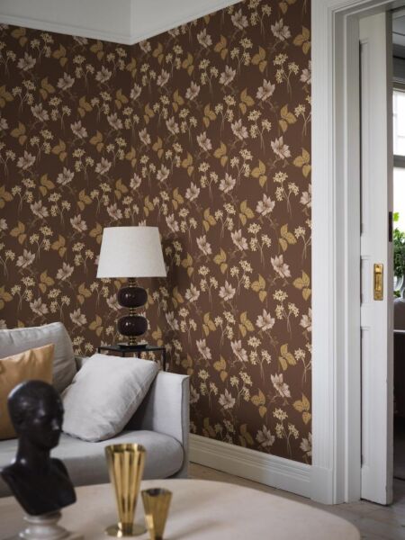 ورق جدران نمط زهور - بني