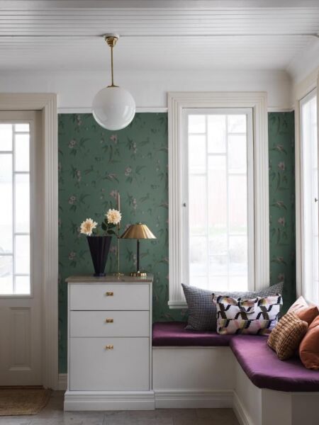 ورق جدران منقوش - اخضر ووردي