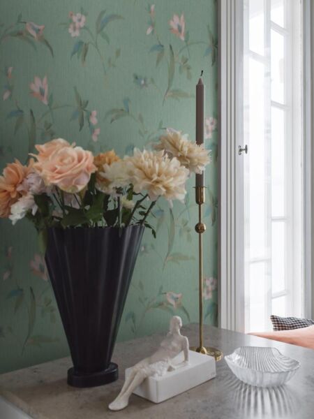 ورق جدران منقوش - اخضر ووردي