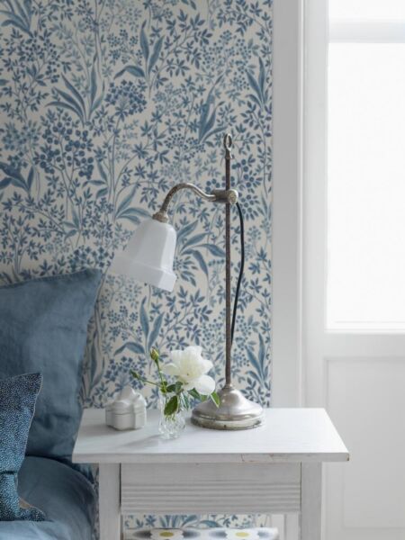 ورق جدران فيروني - ازرق وابيض