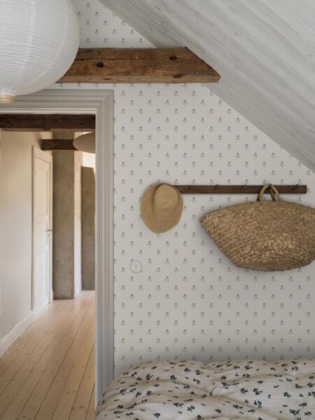 ورق جدران منقوش بزهور - ازرق فاتح