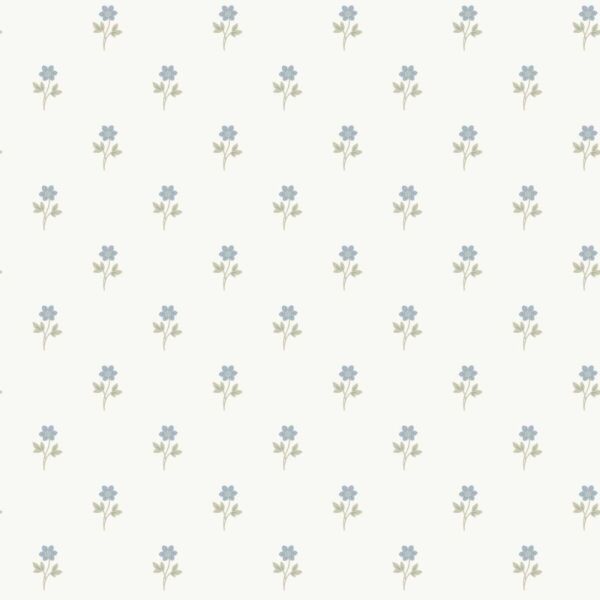 ورق جدران منقوش بزهور - ازرق فاتح