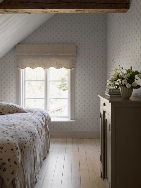 ورق جدران منقوش بزهور - ازرق فاتح