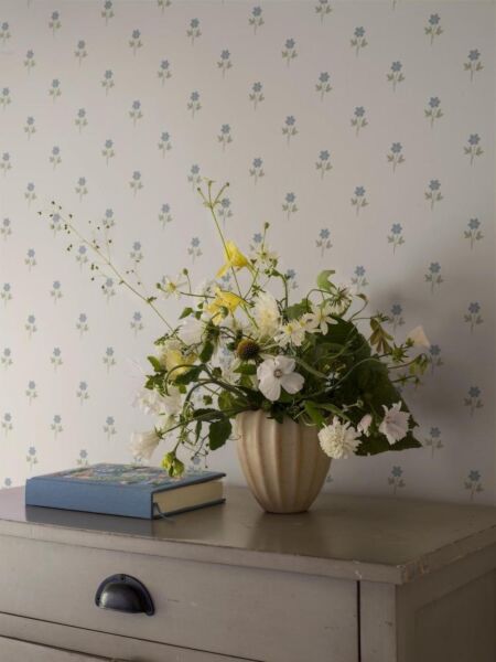 ورق جدران منقوش بزهور - ازرق فاتح