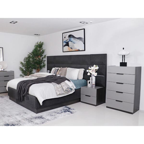 طقم غرفة نوم 6 قطع كينغ 180x200 اديسا - رمادي ومتعدد الالوان